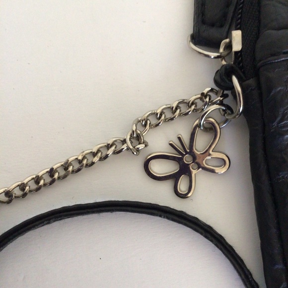 MINI BLACK RHINESTONE LEATHER POUCH BAG PURSE - Picture 5 of 10